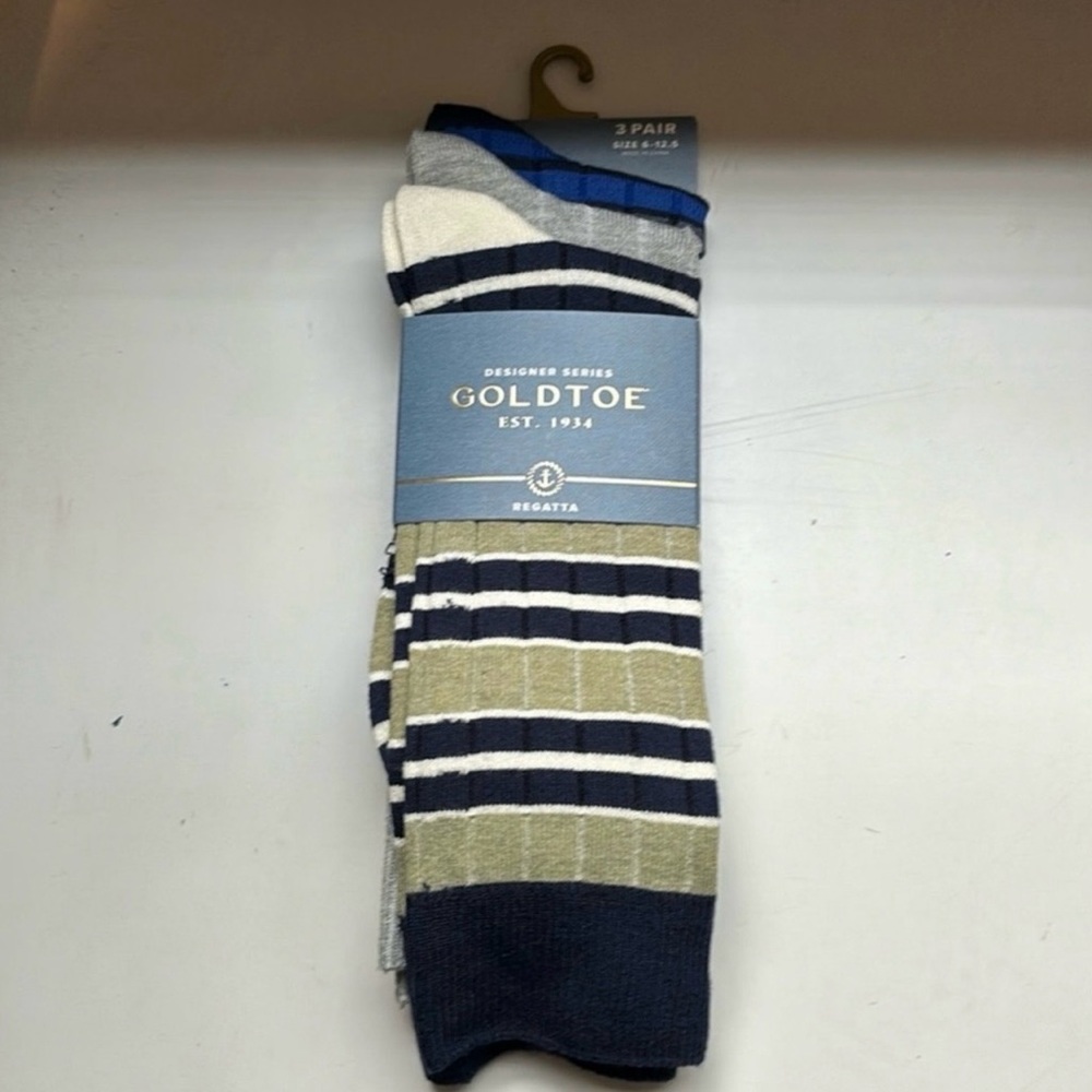 New Gold Toe Socks Men’s 3 Pair Multi Colored Striped Crew Casual Business Socks